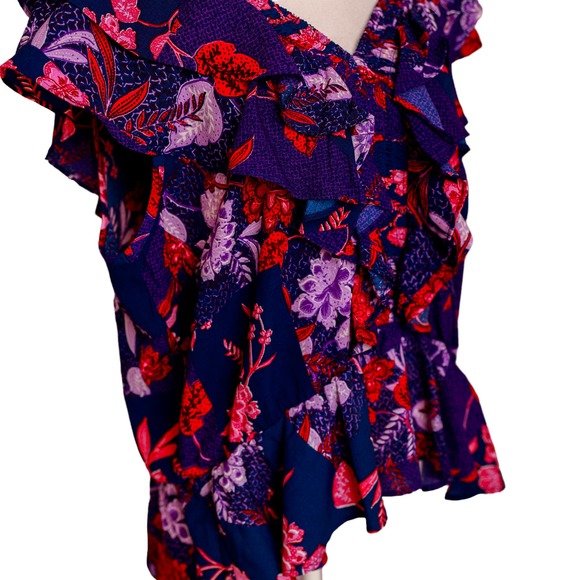 Sofia Vergara Women's Blue Pink Flutter Sleeve Floral Blouse Plus Size XXL - Picture 5 of 7